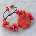 Cotton Rope Red Coral Medallion Cluster Pull Bracelet (Thailand)