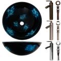 Geyser Blue Tempered Glass Bathroom Vessel Sink and Faucet Combo