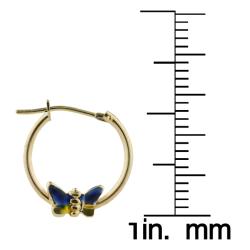 10k Yellow Gold Children's Enamel Butterfly Hoop Earrings