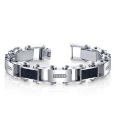 Stainless Steel Men's Carbon Fiber Inlay Link Bracelet