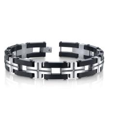 Stainless Steel Men's Carbon Fiber and Cubic Zirconia Link Bracelet