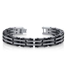 Black Stainless Steel Men's Diamond-cut Link Bracelet
