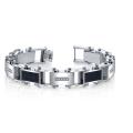 Stainless Steel Men's Carbon Fiber Inlay Link Bracelet