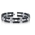 Stainless Steel Men's Carbon Fiber and Cubic Zirconia Link Bracelet