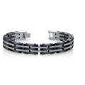 Black Stainless Steel Men's Diamond-cut Link Bracelet
