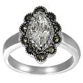 Journee Collection Silvertone CZ and Created Marcasite Flower Ring