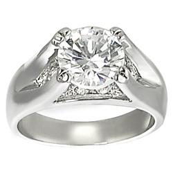 Journee Collection Silvertone Prong-set Round-cut CZ Ring