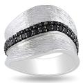 Sterling Silver Round-cut Black Spinel Fashion Ring
