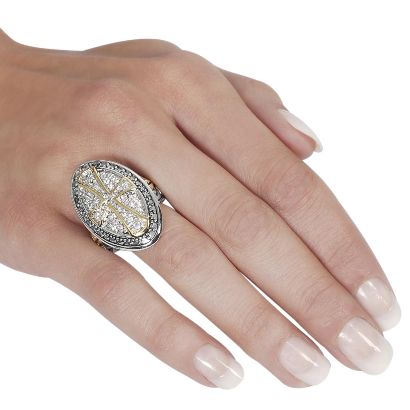 Journee Collection Silvertone and Goldtone Pave-set CZ Cross Ring