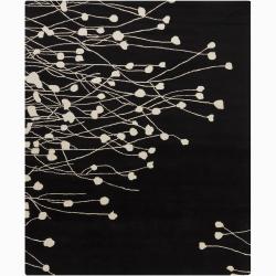 Hand-tufted Black Floral Wool Rug (6' x 9')