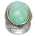 Silvertone and Goldtone Created Turquoise Ornate Design Ring
