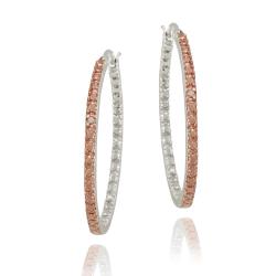 Rose Gold over Sterling Silver Champagne Diamond Accent Hoop Earrings