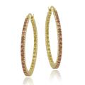 18k Two-tone Gold over Silver Champagne Diamond Accent Hoop Earrings
