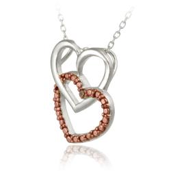 Rose Gold over Silver Champagne Diamond Double Heart Necklace