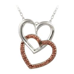 Rose Gold over Silver Champagne Diamond Double Heart Necklace