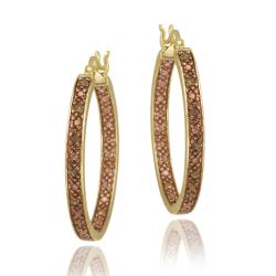 18k Gold over Silver 1/8ct TDW Champagne Diamond Hoop Earrings