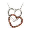 Rose Gold over Silver Champagne Diamond Double Heart Necklace