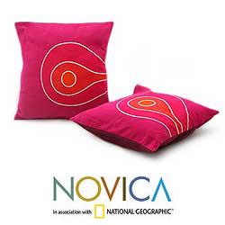 Set of 2 Cotton 'Origins of Fuchsia' Batik Cushion Covers (Thailand)