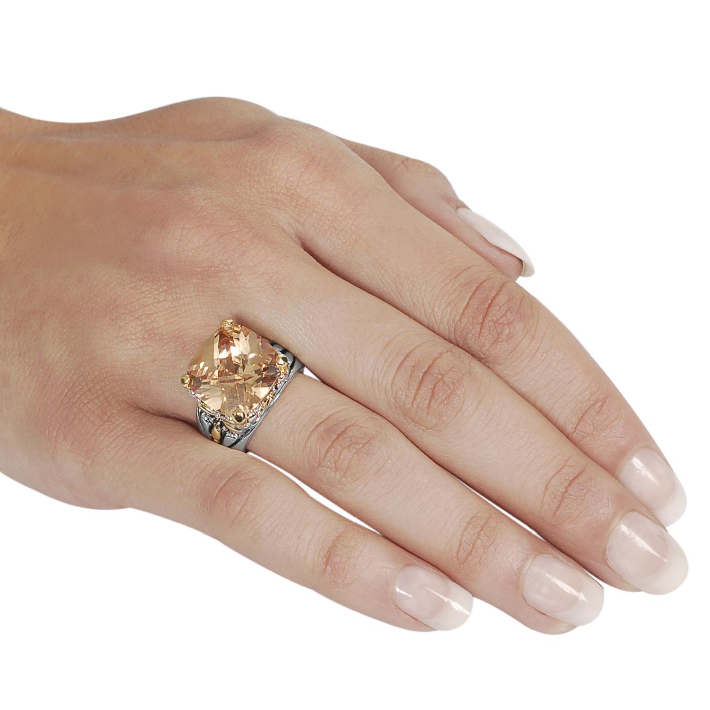 Two-tone Cushion-cut Orange Cubic Zirconia Ring