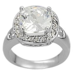 Journee Collection Silvertone Pave-set and Cushion-cut CZ Ring