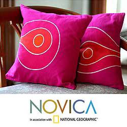 Set of 2 Cotton 'Origins of Fuchsia' Batik Cushion Covers (Thailand)