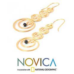 24k Goldplated 'Thai Energy' Onyx Drop Earrings (Thailand)