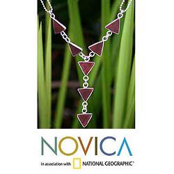 Sterling Silver 'Singing Arrows' Mango Wood Y Necklace (Thailand)