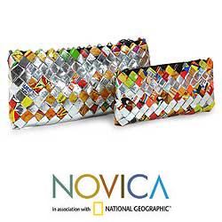 Set of 2 Recycled Metalized Wrapper 'Shine' Cosmetic Bags (Guatemala)