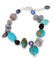 Sterling Silver 'Sky Goddess' Pearl and Gems Bracelet (6 mm) (Thailand)