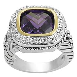 Journee Collection Two-tone Created Amethyst and Pave-set CZ Ring