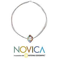 Sterling Silver 'Electric Earth' Dichroic Art Glass Necklace (Mexico)