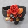 Leather Red-Orange Flower/ Butterfly Pearl/ Carnelian Cuff (5-6 mm) (Thailand)