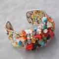 Vibrant Multi-stone Cluster Glass Beaded Cuff Bracelet (Thailand)