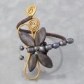 Brass and Black Shell Dragonfly Cuff Bracelet (Thailand)