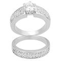 Tressa Silvertone Pave-set Round-cut CZ Bridal-style Ring Set