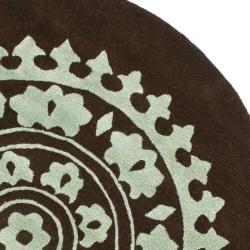 Handmade Soho Chrono Brown/ Teal New Zealand Wool Rug (6' Round)