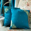 Set of 2 Sari Fabric Decorative Turquoise Pillow Covers (India)