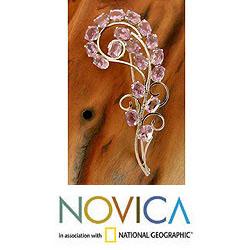 Sterling Silver 'Purple Paisley' Amethyst Brooch (India)