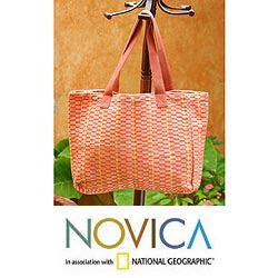 Cotton 'Salmon Honeycomb' Medium Tote Handbag (Guatemala)