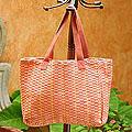 Cotton 'Salmon Honeycomb' Medium Tote Handbag (Guatemala)