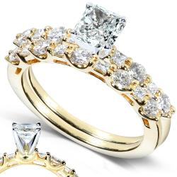18k Gold 1 1/2ct TDW Certifed Diamond Bridal Ring Set (G-H, VS2)