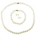 14k Yellow Gold White Pearl 3-piece Jewelry Set (8-9 mm)