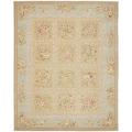 Handmade Bouquet Tiles Sand/ Green Wool and Silk Rug (7'6 x 9'6)