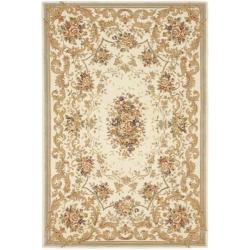 Handmade Paradise Bouquet Ivory Wool and Silk Rug (8' x 11')