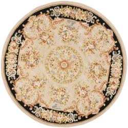 Handmade Bouquet Beige/ Black Wool and Silk Rug (5' 9 Round)