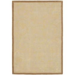 Handmade Rya Bouquet Beige Wool and Silk Rug (4'6 x 5'6)