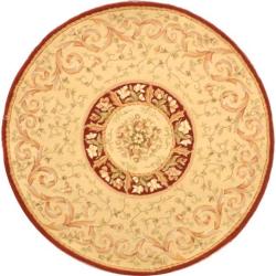 Handmade Bouquet Beige/ Dark Red Wool and Silk Rug (7' 9 Round)