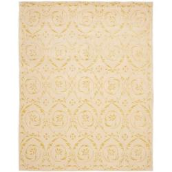 Handmade Zen Bouquet Beige Wool and Silk Rug (7'6 x 9'6)