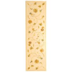 Handmade Summer Bouquet Ivory Wool and Silk Runner (2'6 x 6')