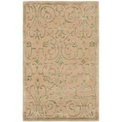 Handmade Zen Bouquet Beige/ Sage Wool and Silk Rug (4'6 x 5'6)